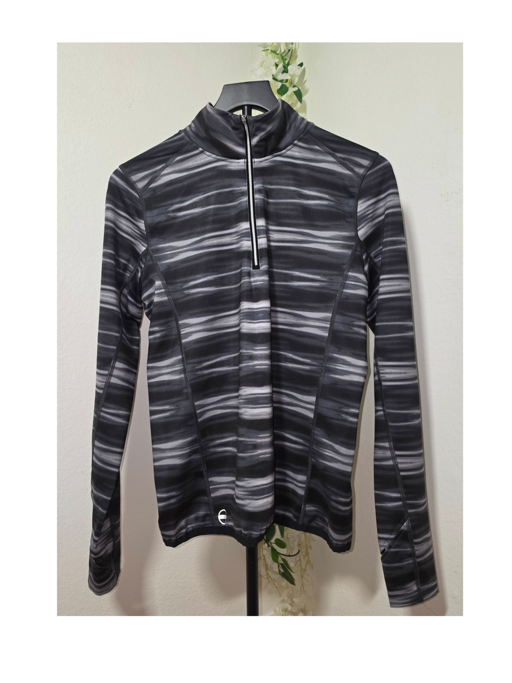 Lauren Ralph Lauren Black and Gray Striped Half-Zip Pullover
